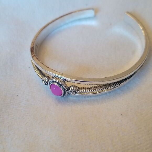 Bangle bracelet pink gemstone silver - Picture 3 of 9